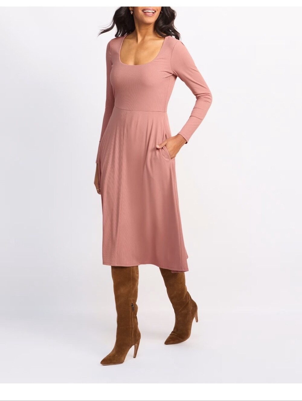 nine britton Dusty Rose Square-Neck Long Sleeve Maxi Dress